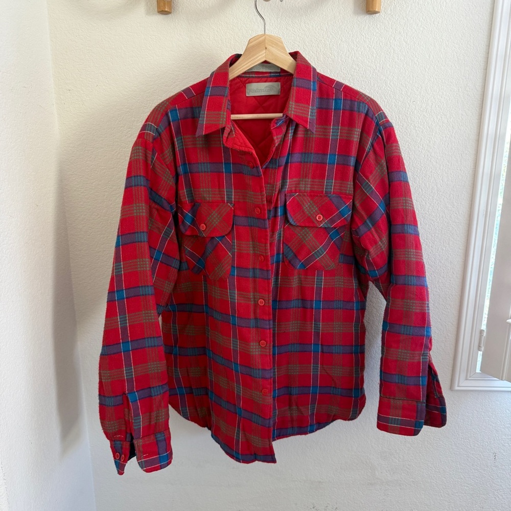 Vintage Red blue plaid Windbreaker shacket jacket size L outdoor